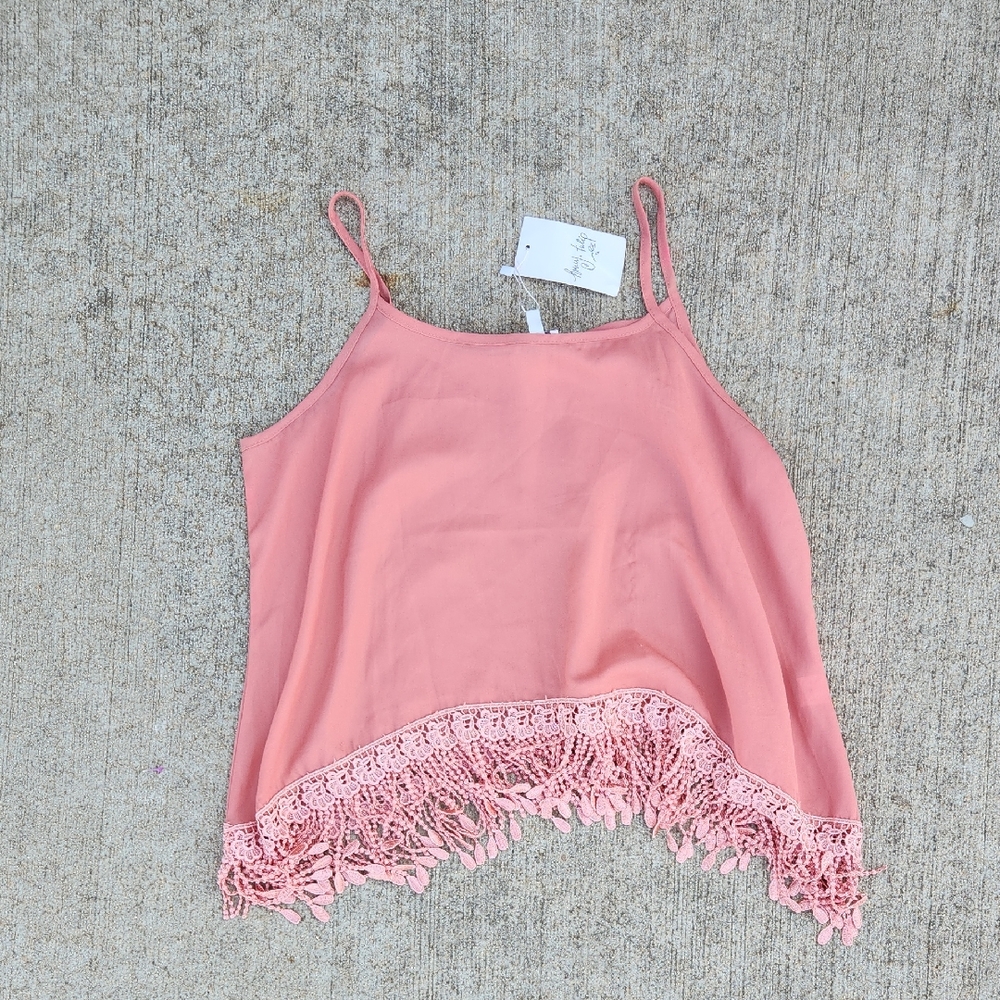 NWT Pink Boho Fringe SummerSmall Tank Top Boutique from Mark Ashton Honey Tulip